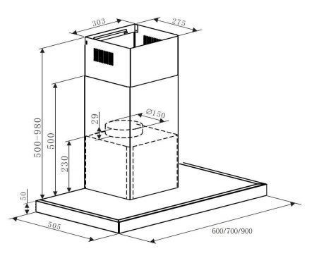 (image for) Garwoods HT-3572SG 28" Chimney Rangehood