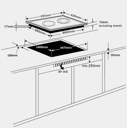 (image for) German Pool GIH-DD38B 5600W Built-In 2-Burner Induction-Ceramic Hybrid Cooker