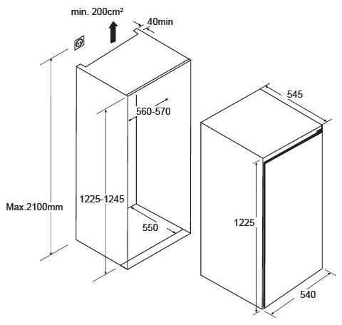 (image for) Cristal BS240MW 192L 1-Door Built-in Refrigerator (Top Freezer)