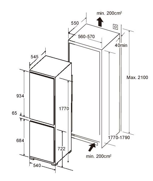 (image for) Cristal BS276EW 235L 1-Door Built-in Refrigerator (Bottom Freezer)