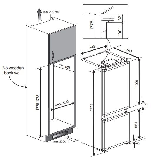 (image for) Philco PBF7320NFL 262L Built-in 2-Door Refrigerator (Bottom Freezer / Left Hinge Door)