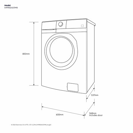 (image for) 伊萊克斯 EWP8024D3WB 八公斤(洗)/五公斤(乾) 1200轉 前置式洗衣乾衣機